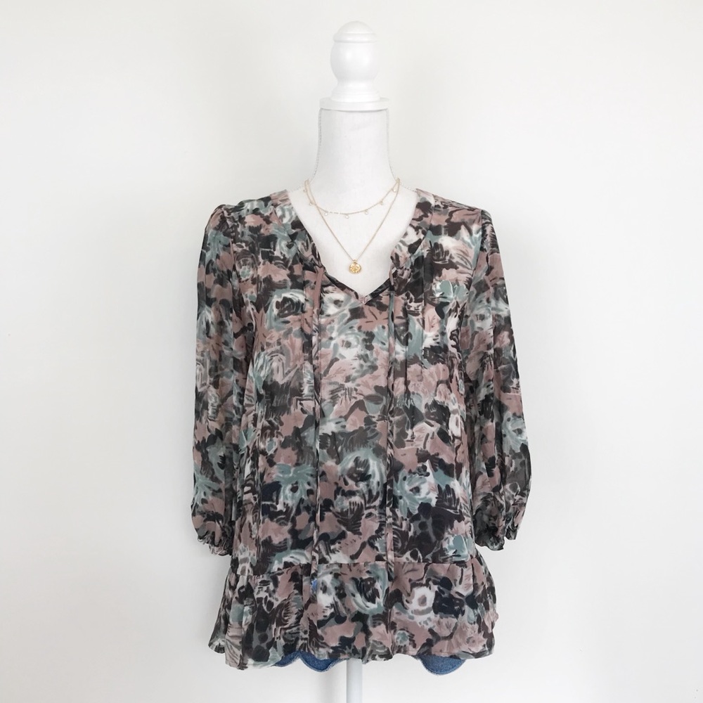Petticoat Alley Abstract Watercolor Peplum Blouse